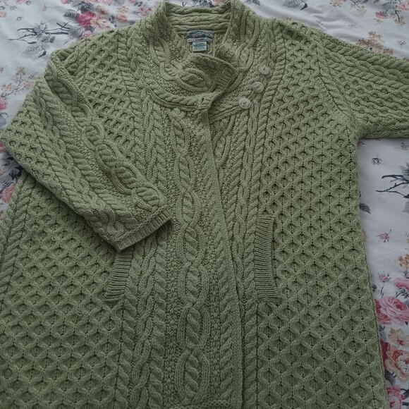 Aran Crafts 100% wool peacoat style sweater, high neck crossover closure XXL - Picture 1 of 11